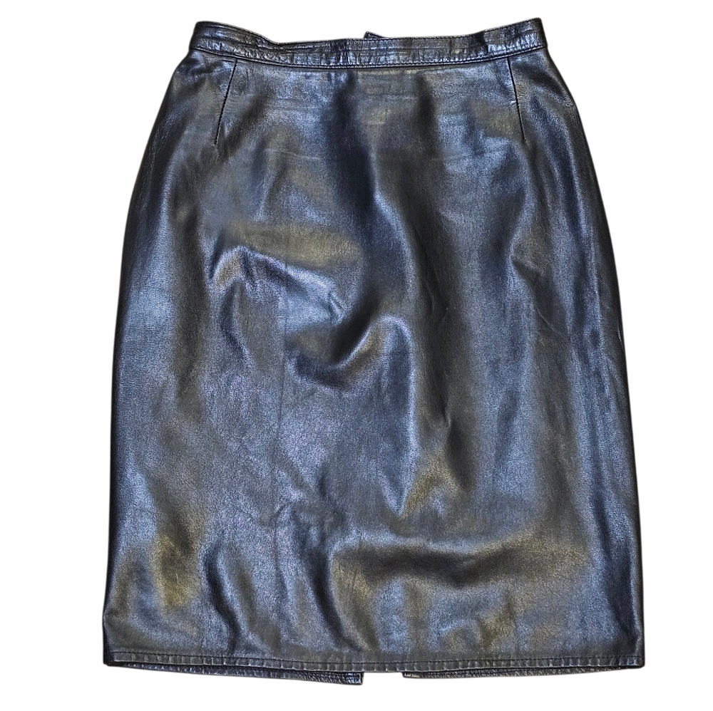 Vintage Black Leather A-line Skirt - Women's Size Small
